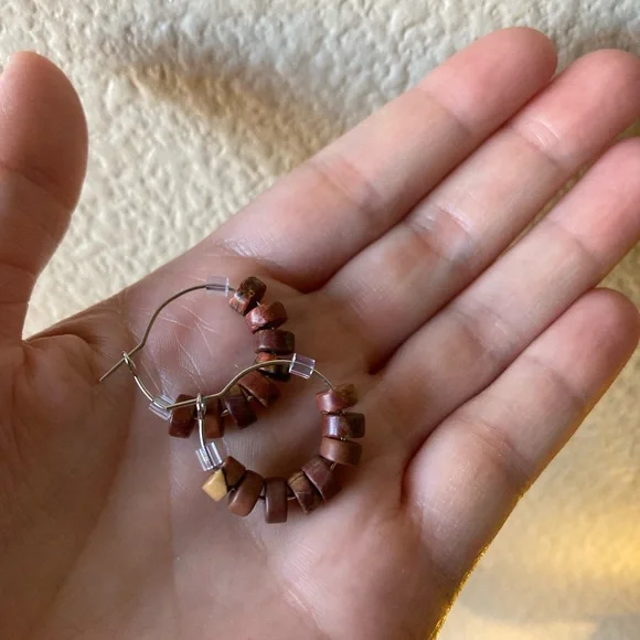 Handmade Picasso Jasper Beaded Hoop Earrings - Picture 3 of 8